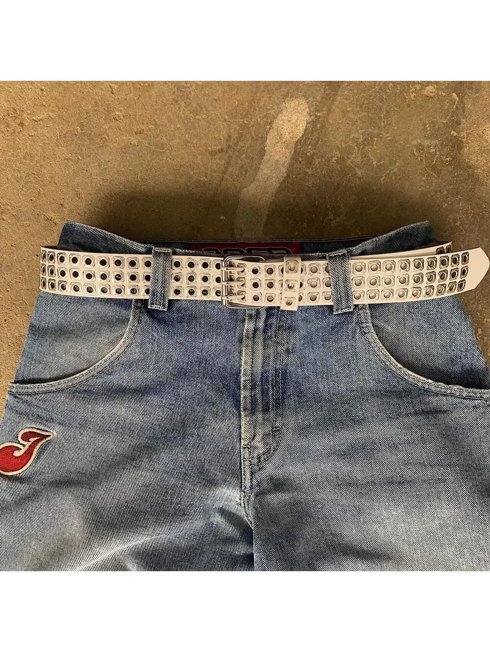 Cyber y2k 2000s style white and silver studded belt. Nice quality. 42 inches